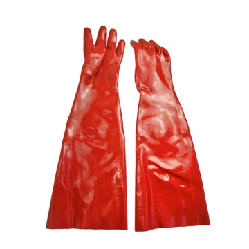 Red gloves dipped in rubber flannelette 60cm